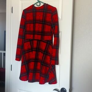 Red plaid long sleeve dress